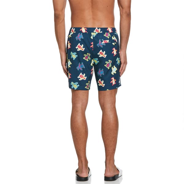 Original Penguin Volley Recycled Aop Tumble Pete Badeshorts Blå L Mand