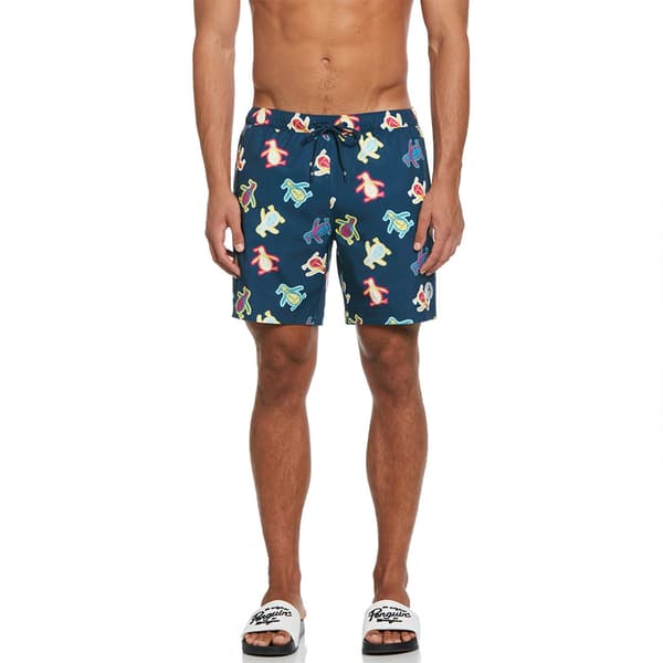 Original Penguin Volley Recycled Aop Tumble Pete Badeshorts Blå L Mand