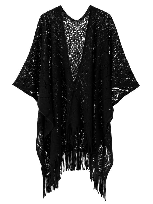 INF Elegantti neulottu Shawl Wrap - musta