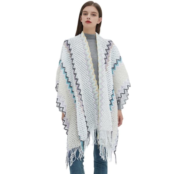 INF Boheemi tyylikäs neulottu Shawl Wrap - Off-White