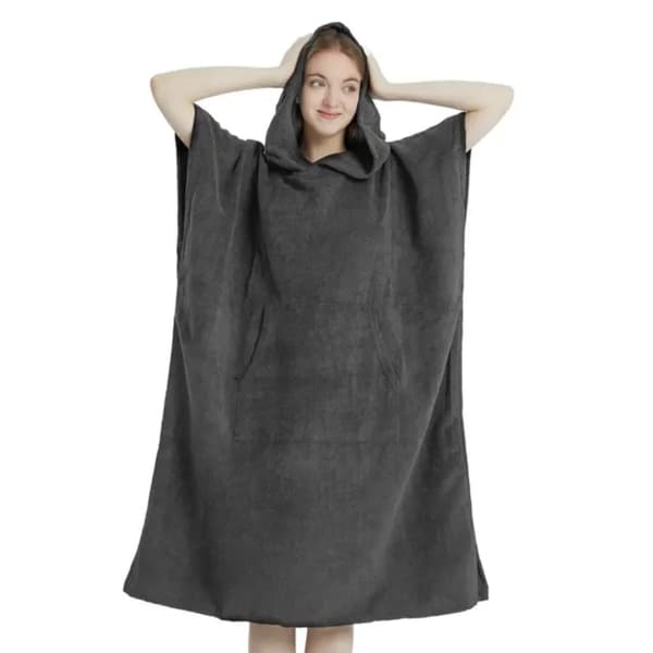Surf Poncho Handduk, Ultra Absorberande Material, Lättviktsdesign,Mörkgrå, 78x110cm