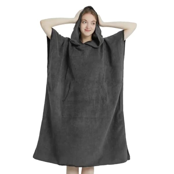 Surf Poncho Handduk, Ultra Absorberande Material, Lättviktsdesign,Mörkgrå, 78x110cm