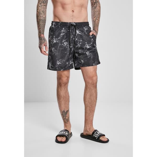 Badshorts - Urban Classics - Mönster - Mörkblå/vit - Elastisk midja - Bekväm