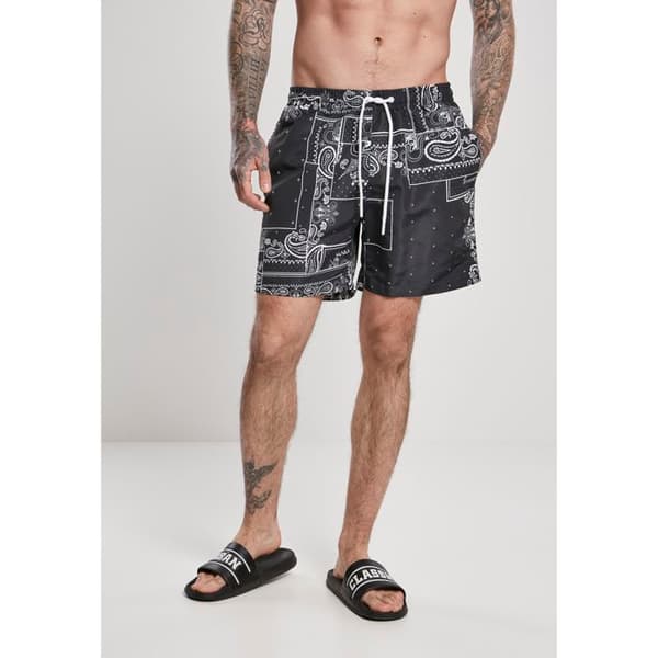 Badshorts - Urban Classics - Mönster - Mörkblå/vit - Elastisk midja - Bekväm