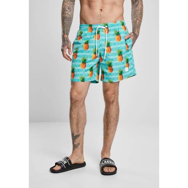 Badshorts - Urban Classics - Mönster - Mörkblå/vit - Elastisk midja - Bekväm