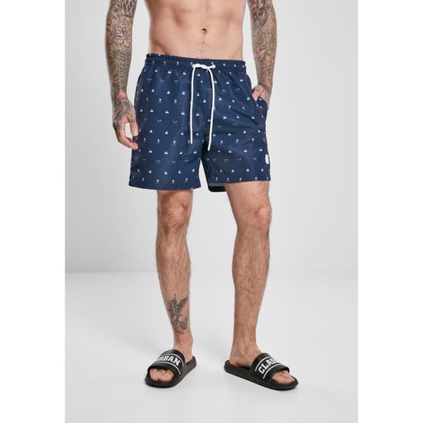 Badshorts - Urban Classics - Mönster - Mörkblå/vit - Elastisk midja - Bekväm