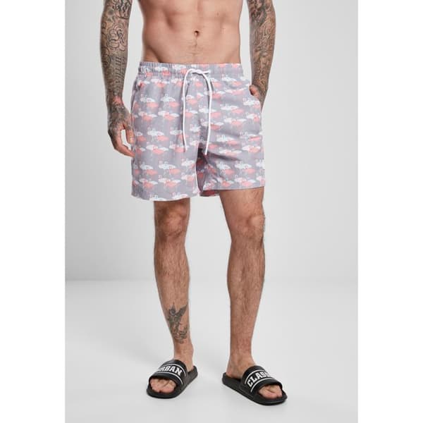 Badshorts - Urban Classics - Mönster - Mörkblå/vit - Elastisk midja - Bekväm