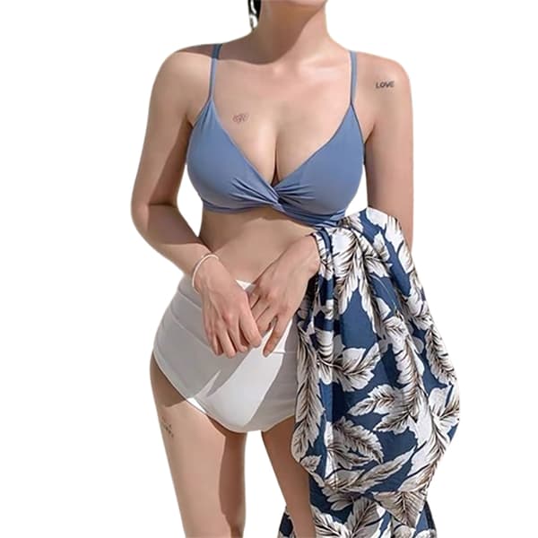 INF Tegel Bikini Set - Sexig Rygglös Baddräkt för Kvinnor Blå M