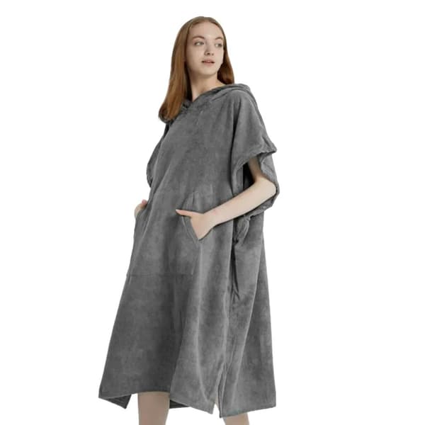 Surf Poncho Handduk, Ultra Absorberande Material, Lättviktsdesign,Ljusgrå, 78x110cm