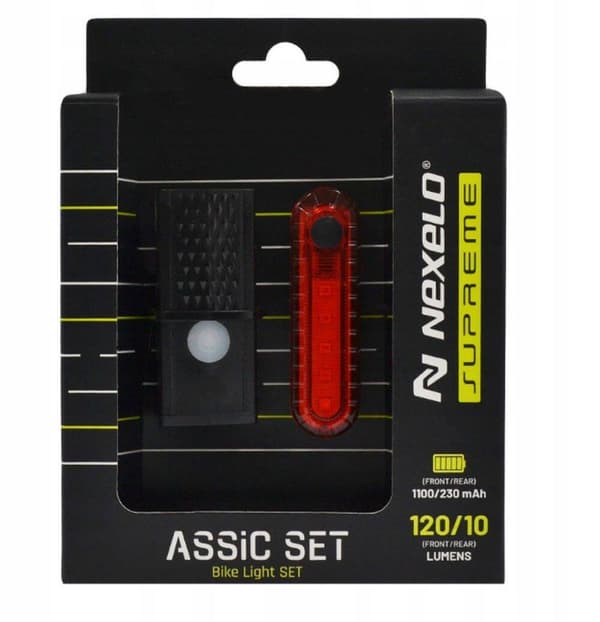 NEXELO Supreme LED -pyöränvalosarja edessä ja takana USB