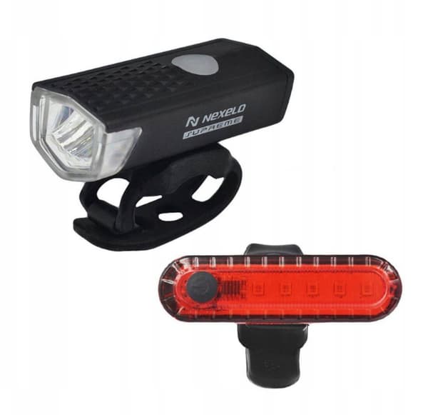 NEXELO Supreme LED -pyöränvalosarja edessä ja takana USB