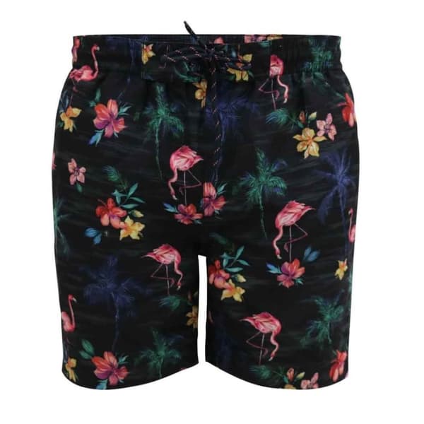 Duke Mens D555 Campton Palm Tree & Flamingo Kingsize Swim Shorts Black 5XL