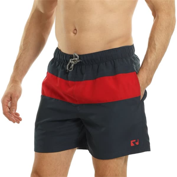 RIPT Essentials Mens Contrast Striped Swim Shorts Navy Blue/Red L