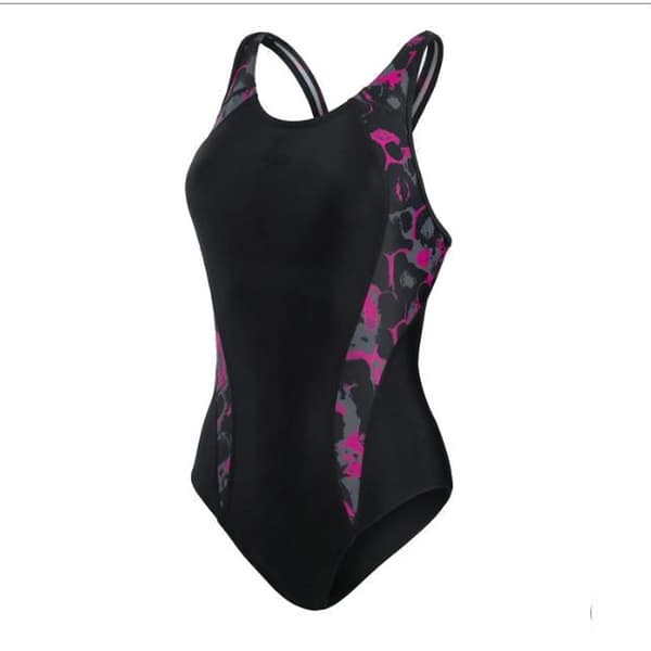 Speedo Womens/Ladies Endurance Laneback One Piece Swimsuit Black/Pink/Charcoal 10    UK