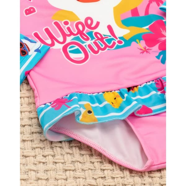 Baby Shark Langærmet badedragt i et stykke med lange ærmer til piger Wipe Out!