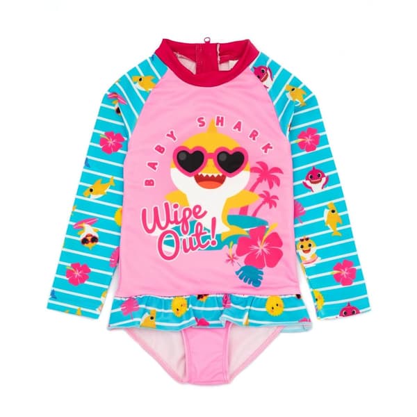 Baby Shark Flickor Wipe Out! långärmad endelad baddräkt Pink/Blue 12-18 Months