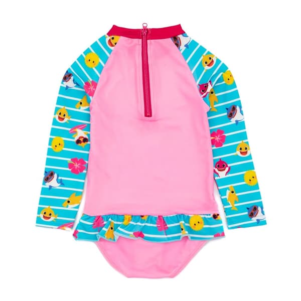 Baby Shark Langærmet badedragt i et stykke med lange ærmer til piger Wipe Out!