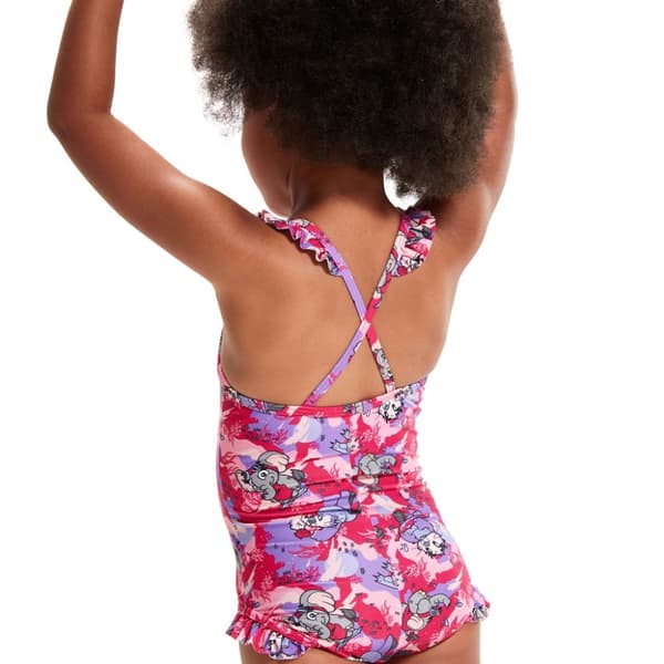 Speedo Baby Girls Learn To Swim Printed Thin Strap Frill One Piece Swimsuit