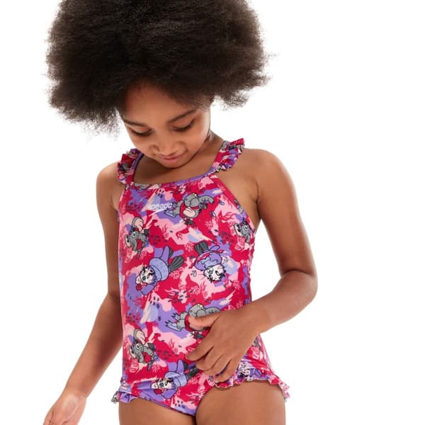 Speedo Baby Girls Learn To Swim Printed Thin Strap Frill One Piece Swimsuit