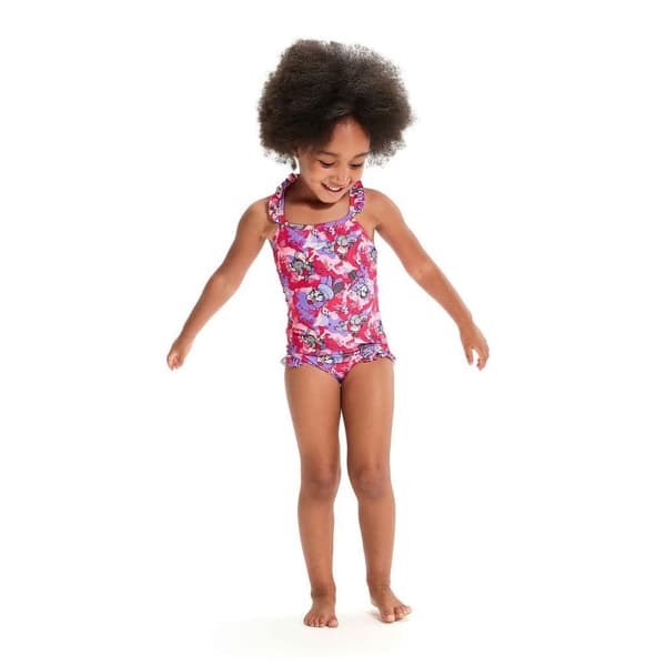 Speedo Baby Girls Learn To Swim Printed Thin Strap Frill One Piece Swimsuit