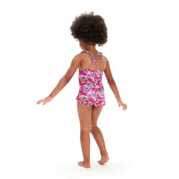 Speedo Baby Girls Learn To Swim Printed Thin Strap Frill One Piece Swimsuit