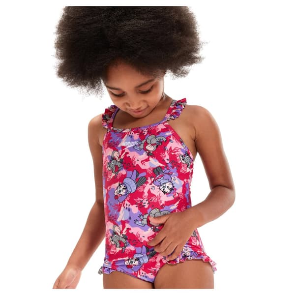 Speedo Baby Girls Learn To Swim Printed Thin Strap Frill One Piece Swimsuit