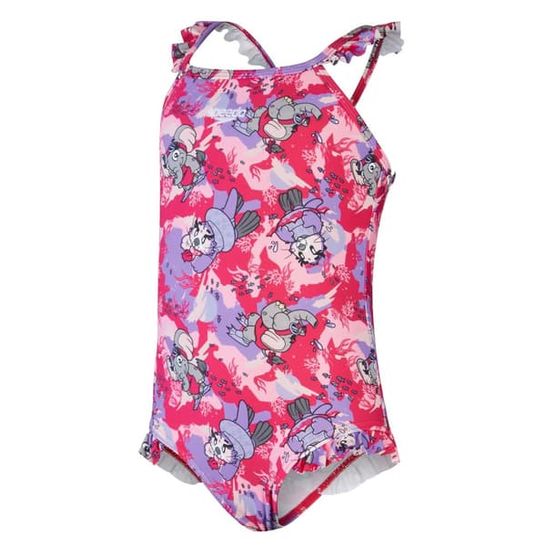 Speedo Baby Girls Learn To Swim Printed Thin Strap Frill One Piece Swimsuit