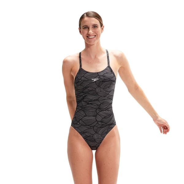 Speedo Womens/Ladies All-Over Print Cross Back One Piece Swimsuit Black 12 UK