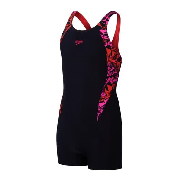 Speedo Girls Printed Panelled Legsuit Navy/Pink 5-6 Years