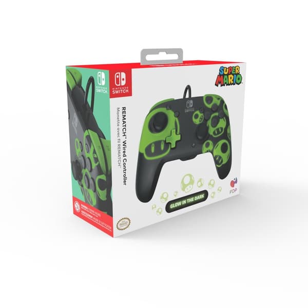 PDP Rematch - Wired Nintendo Switch Controller - 1Up Glow In The Dark