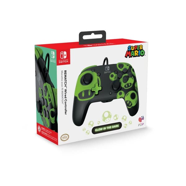 PDP Rematch - Wired Nintendo Switch Controller - 1Up Glow In The Dark