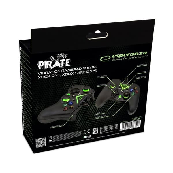 Peliohjain Esperanza Pirate EGG114K USB 2.0 Musta Vihreä Microsoft Xbox One PC Xbox Series X Xbox Series S