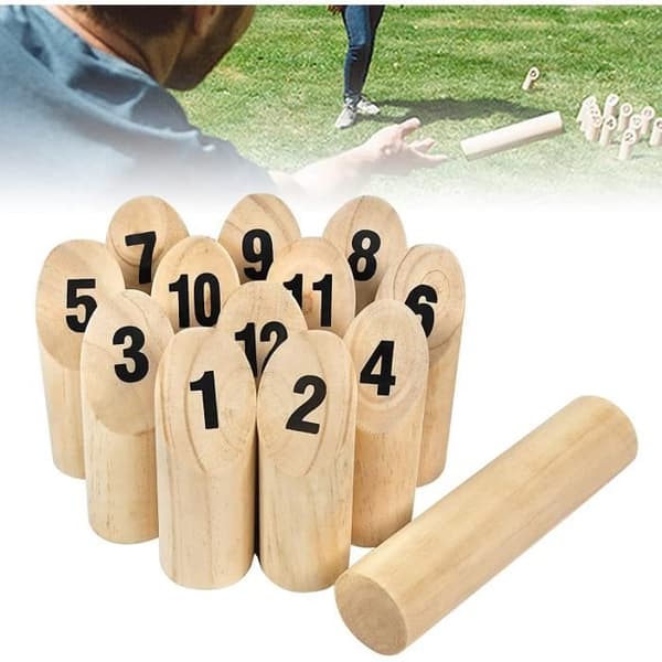 Spel med kast - LARS360 - Kubb - 12 träcylindrar - För barn och vuxna - Från 3 år och uppåt