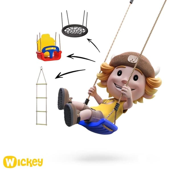 WICKEY Lekställning MultiFlyer med gunga och rutschkana, Klättertorn med sandlåda och klätterstege, turkos