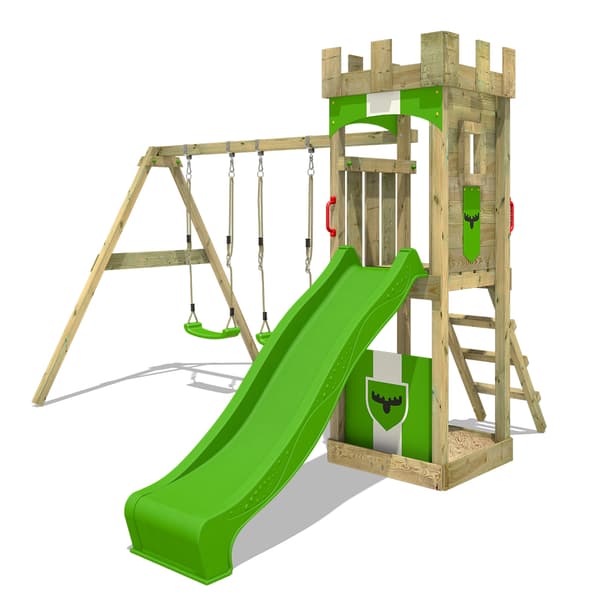 FATMOOSE Lekställning TreasureTower med gunga och rutschkana, Klättertorn med sandlåda och klätterstege, äppelgrön FATMOOSE Lekställning TreasureTower med gunga och rutschkana, Klättertorn med sandlåda och klätterstege, äppelgrön