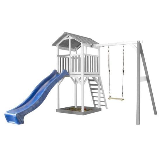 Axi - Beach Tower Grå/Vit Med Enkelgunga - Blå Rutschkana