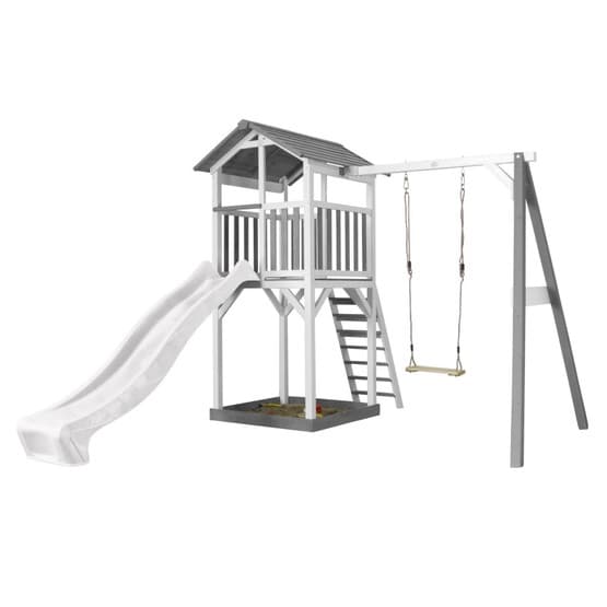 Axi - Beach Tower Grå/Vit Med Enkelgunga - Vit Rutschkana