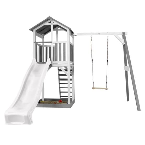 Axi - Beach Tower Grå/Vit Med Enkelgunga - Vit Rutschkana
