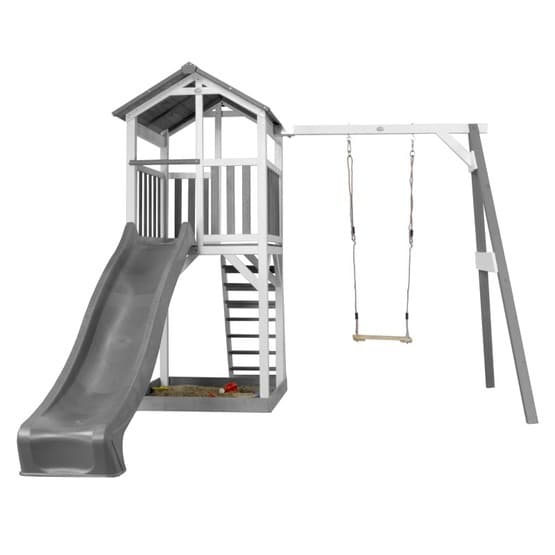 Axi - Beach Tower Grå/Vit Med Enkelgunga - Grå Rutschkana