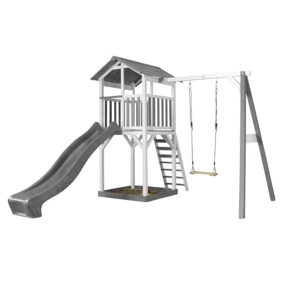 Axi - Beach Tower Grå/Vit Med Enkelgunga - Grå Rutschkana