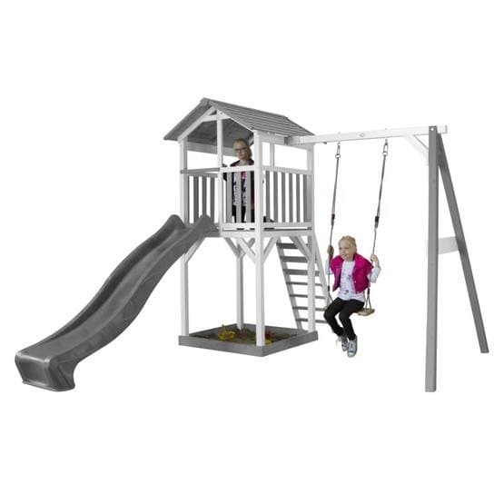 Axi - Beach Tower Grå/Vit Med Enkelgunga - Grå Rutschkana