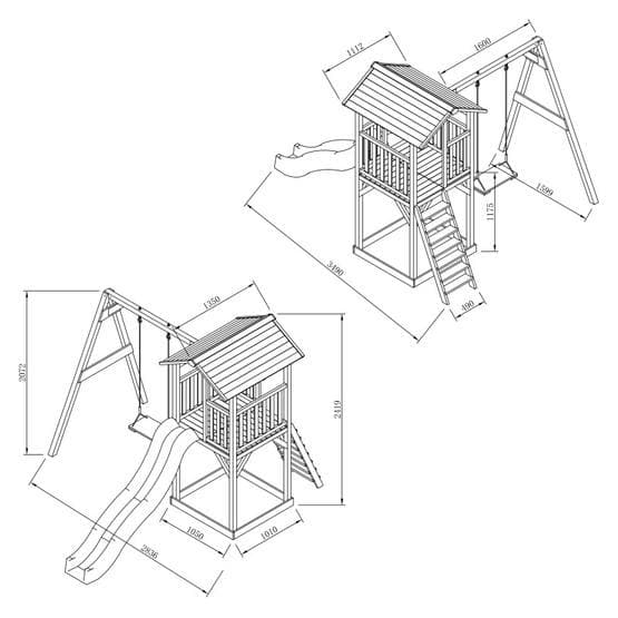 Axi - Beach Tower Grå/Vit Med Enkelgunga - Grå Rutschkana