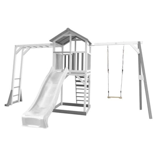 Axi - Beach Tower Grå/Vit Med Klätterställning Och Gunga - Vit Rutschkana