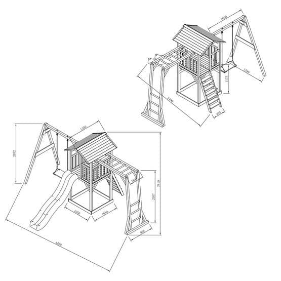 Axi - Beach Tower Grå/Vit Med Klätterställning Och Gunga - Vit Rutschkana