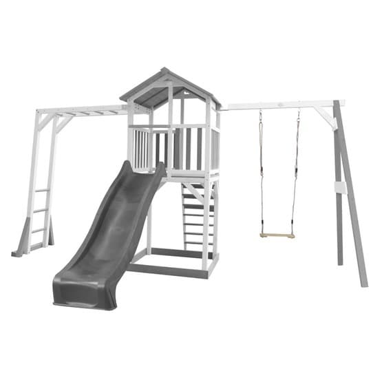 Axi - Beach Tower Grå/Vit Med Klätterställning Och Gunga - Grå Rutschkana