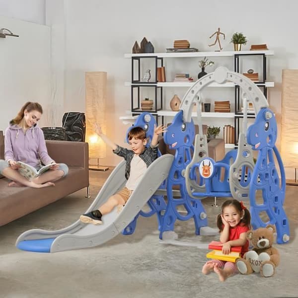 4 i 1 rutschkana för barn - XMTECH - 175 cm - Gunga - Basketbåge - Inomhus/Utomhus