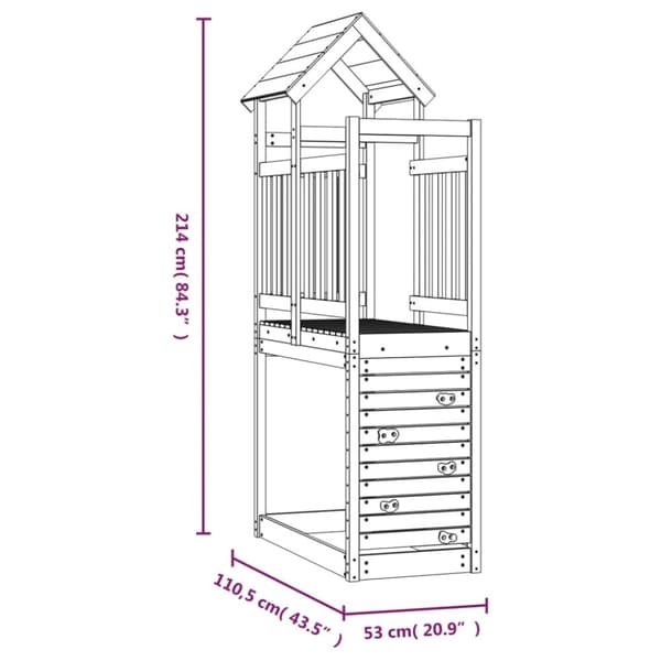 The Living Store legetårn med klatrevæg 53x110,5x214 cm massivt fyrretræ -  Gyngestativer & legestativer