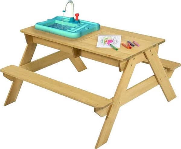 TP tidigt roligt picknickbord i trä med stänk och spray för barn ingår med FSC-tillbehör dim l94 x l89 x h50