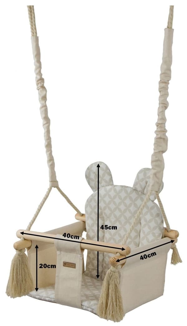 Vikingchoice Naturlig Bomuld & Træ Baby Gyngestol - Grå & Beige, 150cm Reb, Til Inde/Ude Brug