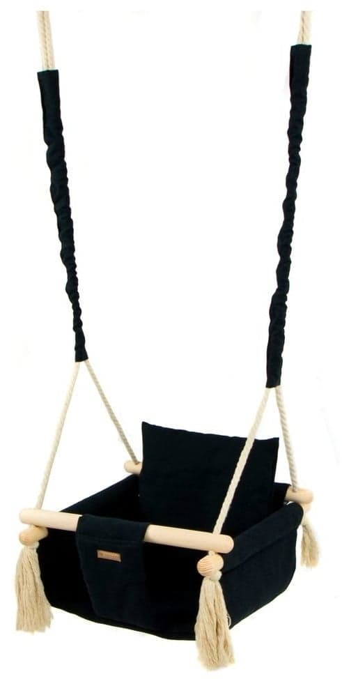 Håndlavet Træ Babygynge af Vikingchoice - Elegant Sort, 150cm Reb, 20kg Kapacitet